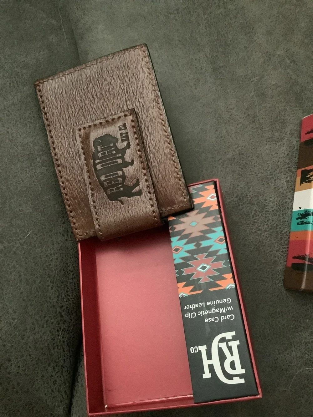 Red dirt hat co Leather Card Case with Magnetic Clip - Brown/Pattern - Picture 2 of 3
